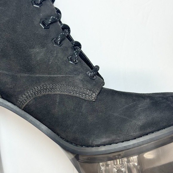 Dolls Kill Darker Wavs Kickdrum Clear Heeled Suede Work Boots Black Size 9 - Picture 15 of 16